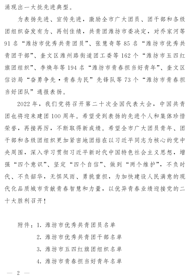 濰團發(fā)【2022】11號--關于表揚2021年度“濰坊市**共青團員”“濰坊市**共青團干部”“濰坊市五四紅旗團組織”“濰坊市青春擔當好青年_2.png
